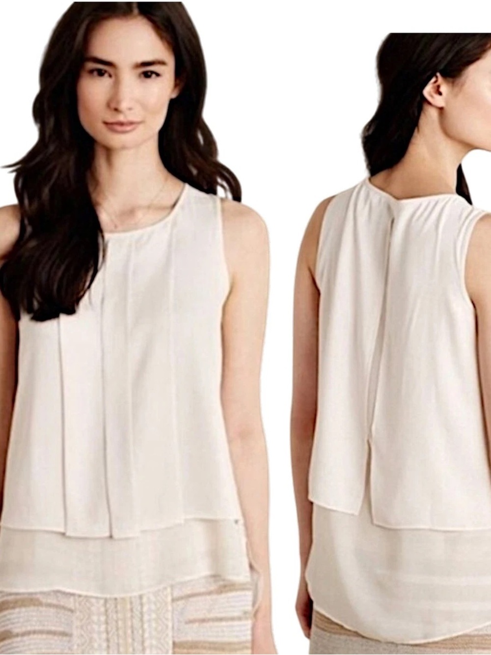 Anthropologie Sleeveless Layered Cream Top